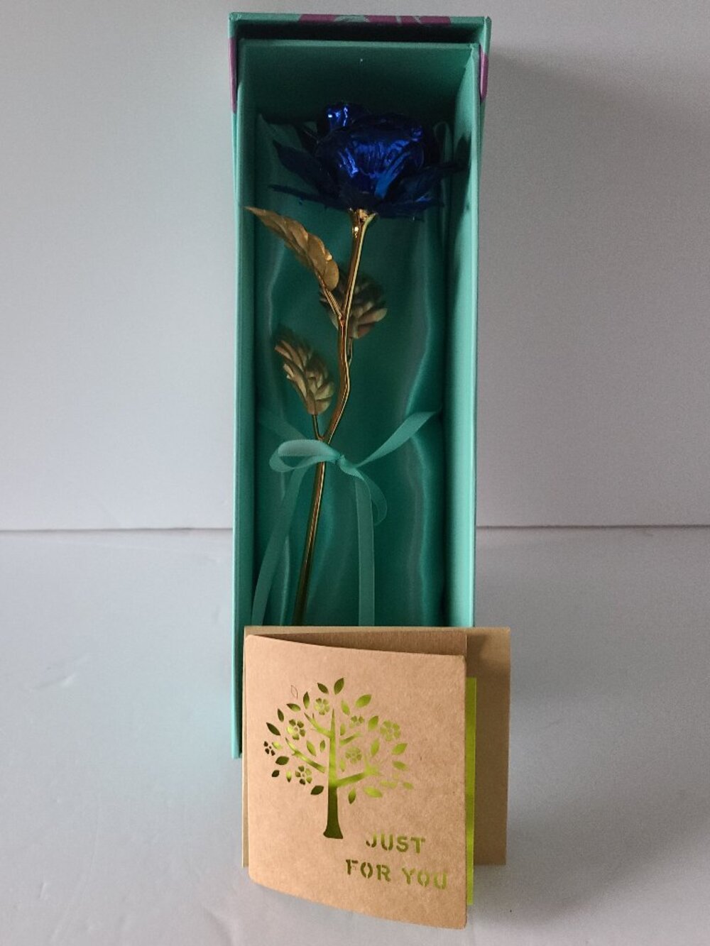 GOLD FOIL ROSE IN BLUE- FOREVER GIFT- ENCHANTED BEAUTY-NEW IN BOX